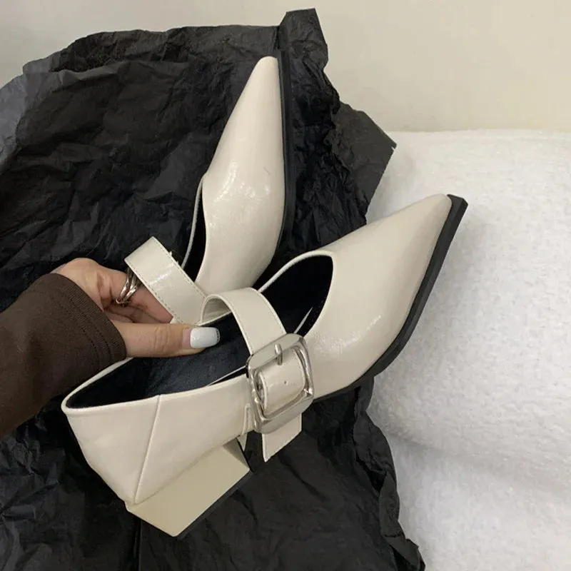 binfenxie  -  Pointed Toe Shallow Women Shoes Sexy Party Buckle Pumps 2024 Chunky Mid Heels Autumn Shoes Designer New Fashion Chaussures Femme