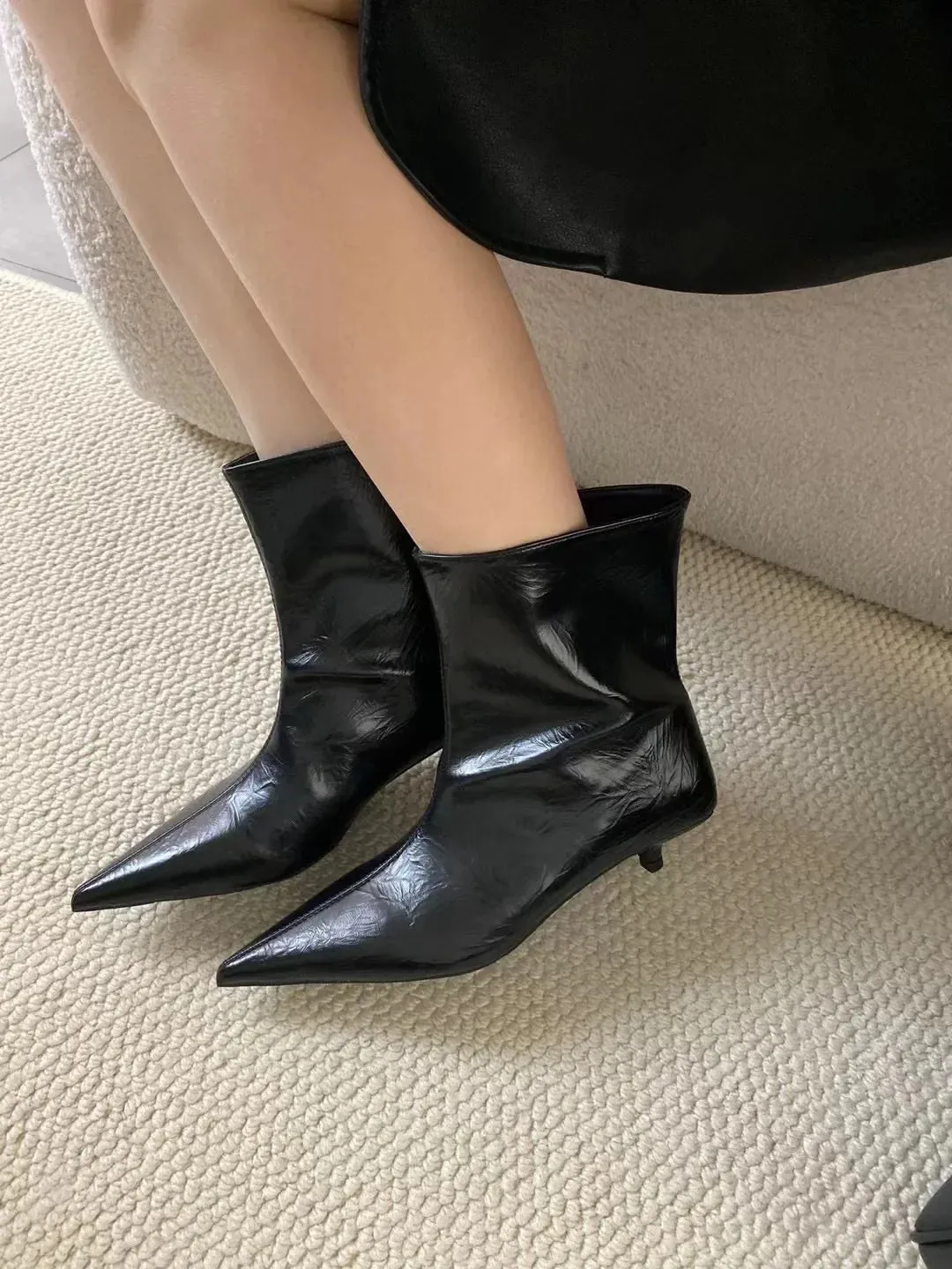 binfenxie  -  Pointed Toe Women Ankle Boots 2024 New Arrivals Shallow Slip On Black Silver Winter Autumn Party Pumps Shoes Woman Size 35-39