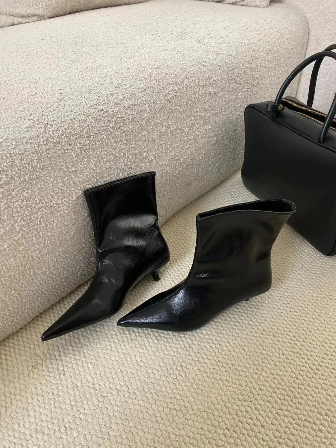 binfenxie  -  Pointed Toe Women Ankle Boots 2024 New Arrivals Shallow Slip On Black Silver Winter Autumn Party Pumps Shoes Woman Size 35-39