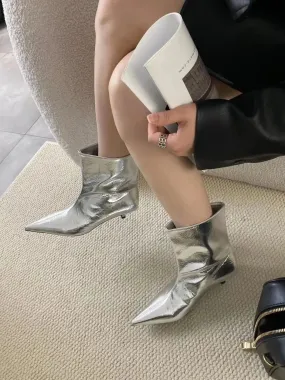 binfenxie  -  Pointed Toe Women Ankle Boots 2024 New Arrivals Shallow Slip On Black Silver Winter Autumn Party Pumps Shoes Woman Size 35-39