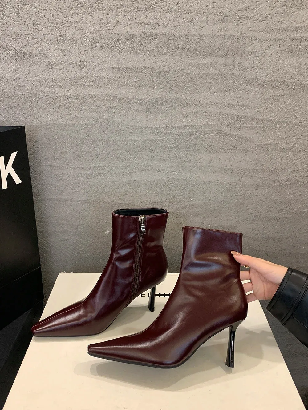 binfenxie  -  Pointed Toe Women Ankle Boots Black Beige Red Side Zipper Thin High Heels Chelsea Botas 2024 New Arrivals Party Pumps Shoes 39