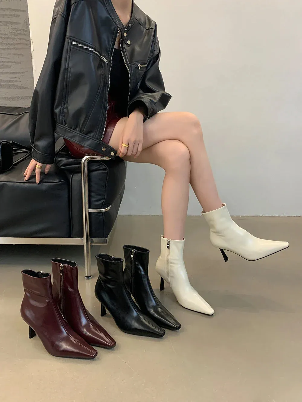 binfenxie  -  Pointed Toe Women Ankle Boots Black Beige Red Side Zipper Thin High Heels Chelsea Botas 2024 New Arrivals Party Pumps Shoes 39