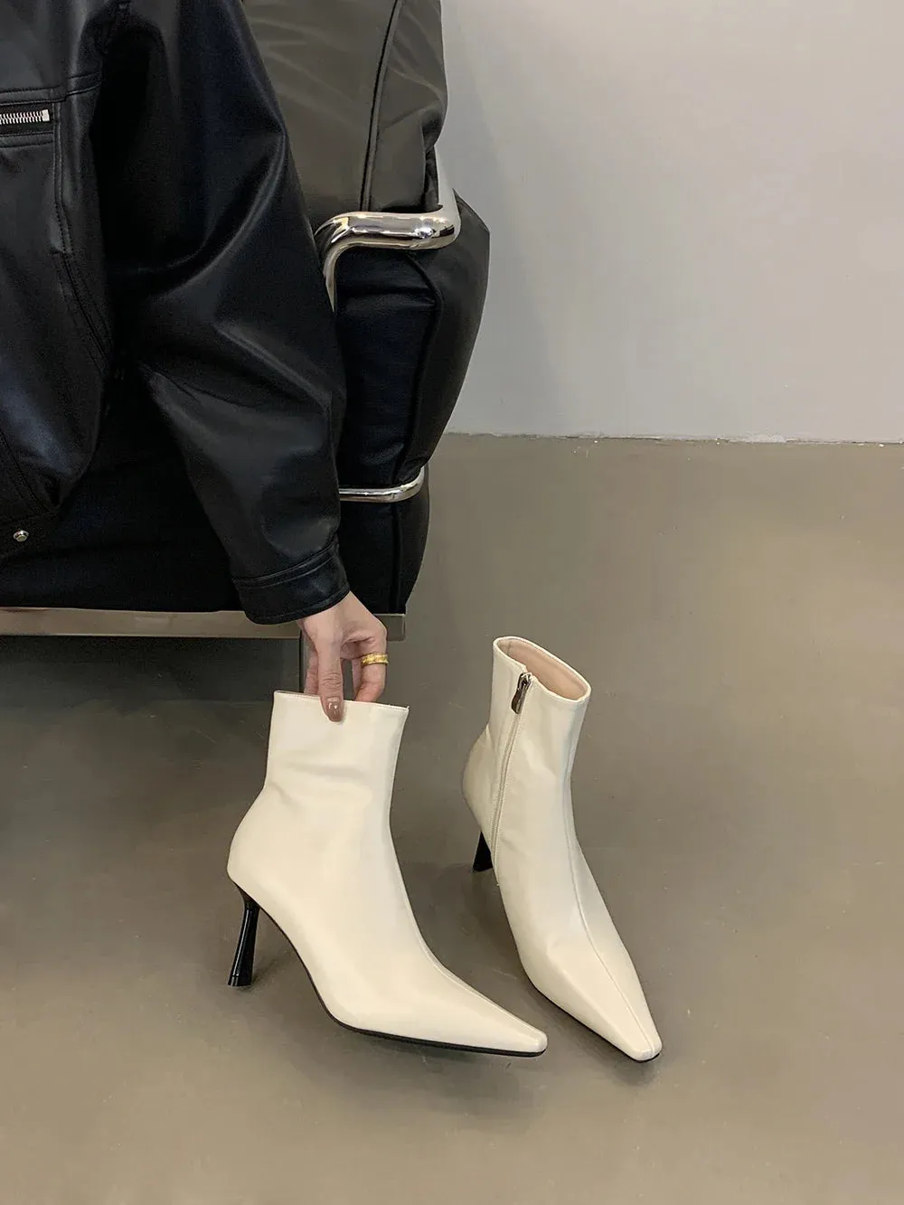 binfenxie  -  Pointed Toe Women Ankle Boots Black Beige Red Side Zipper Thin High Heels Chelsea Botas 2024 New Arrivals Party Pumps Shoes 39