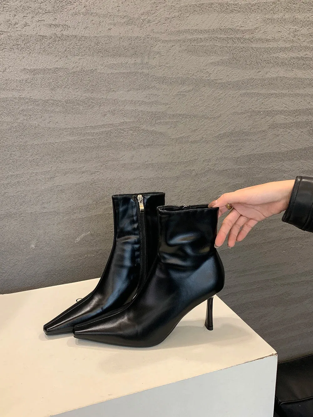 binfenxie  -  Pointed Toe Women Ankle Boots Black Beige Red Side Zipper Thin High Heels Chelsea Botas 2024 New Arrivals Party Pumps Shoes 39