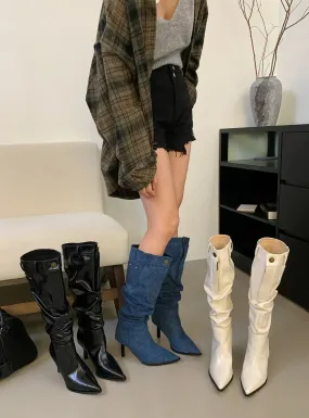 binfenxie  -  Pointed Toe Women Knee High Boots Knight Botas Thin High Heels Black Blue Beige 2024 New Arrivals Party Pumps Shoes Woman 35-39