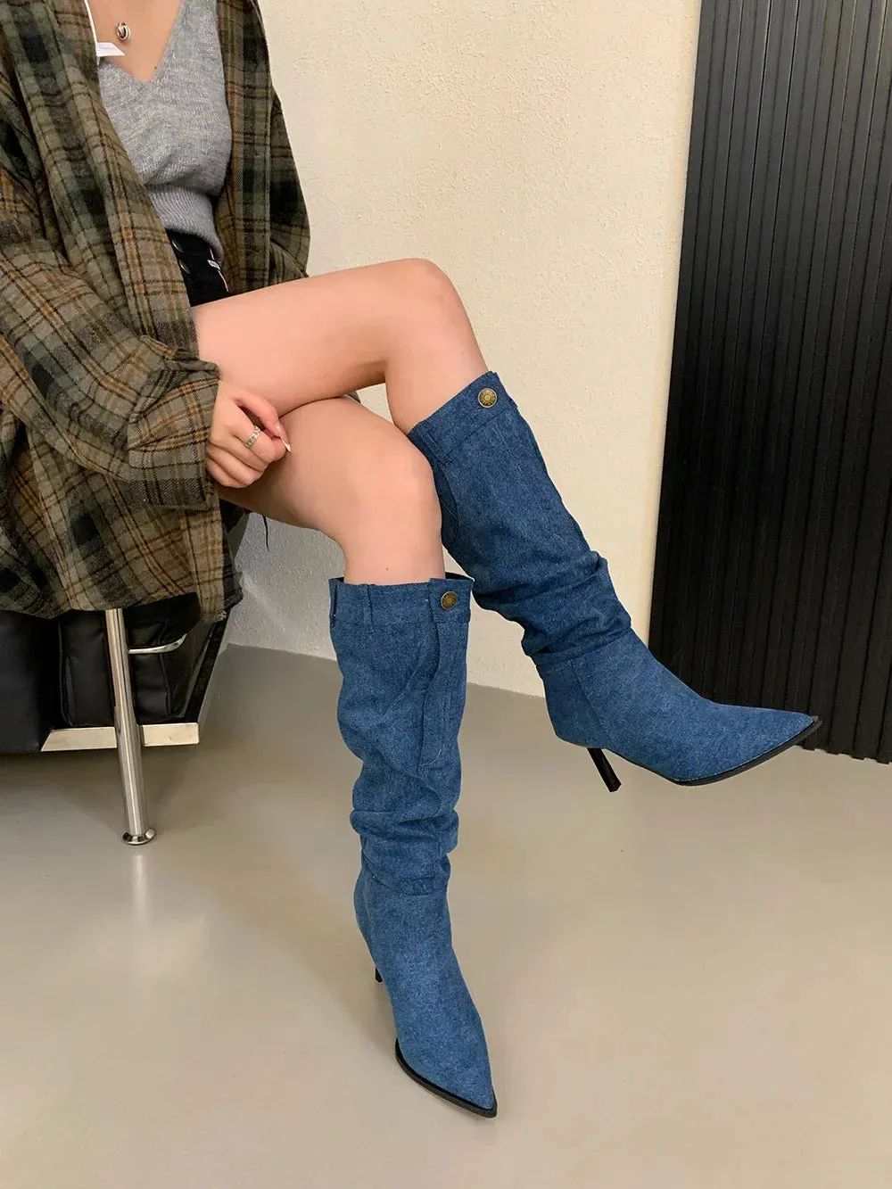 binfenxie  -  Pointed Toe Women Knee High Boots Knight Botas Thin High Heels Black Blue Beige 2024 New Arrivals Party Pumps Shoes Woman 35-39