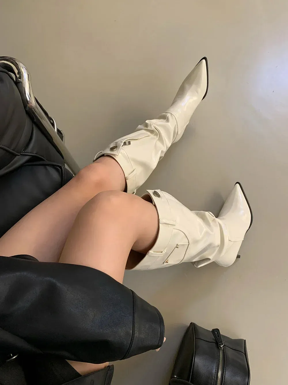 binfenxie  -  Pointed Toe Women Knee High Boots Knight Botas Thin High Heels Black Blue Beige 2024 New Arrivals Party Pumps Shoes Woman 35-39