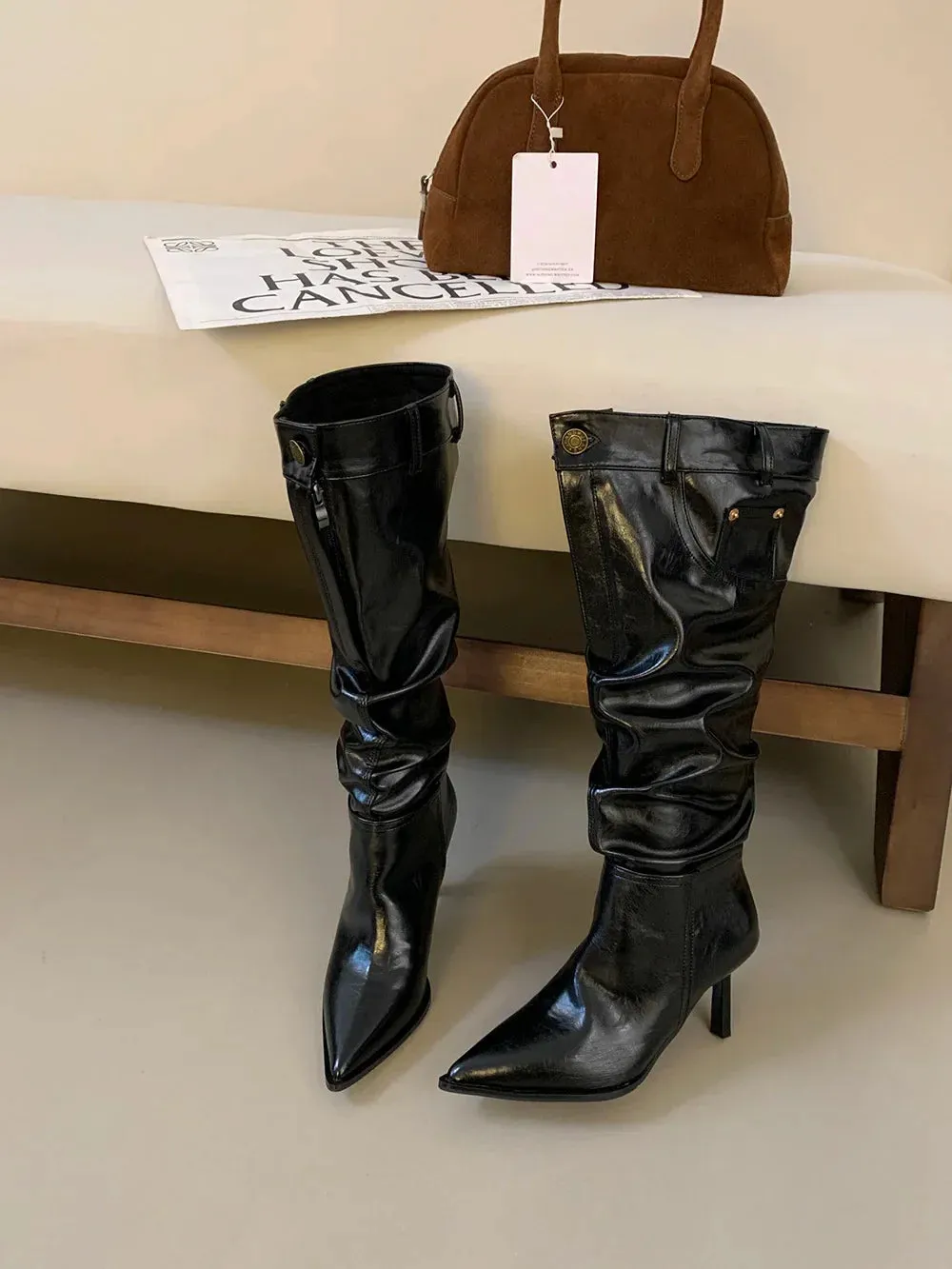 binfenxie  -  Pointed Toe Women Knee High Boots Knight Botas Thin High Heels Black Blue Beige 2024 New Arrivals Party Pumps Shoes Woman 35-39