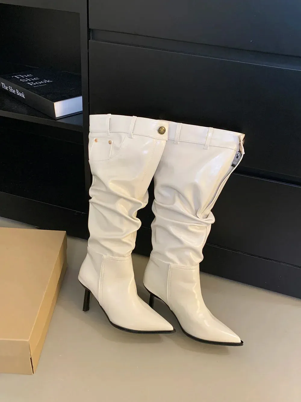 binfenxie  -  Pointed Toe Women Knee High Boots Knight Botas Thin High Heels Black Blue Beige 2024 New Arrivals Party Pumps Shoes Woman 35-39