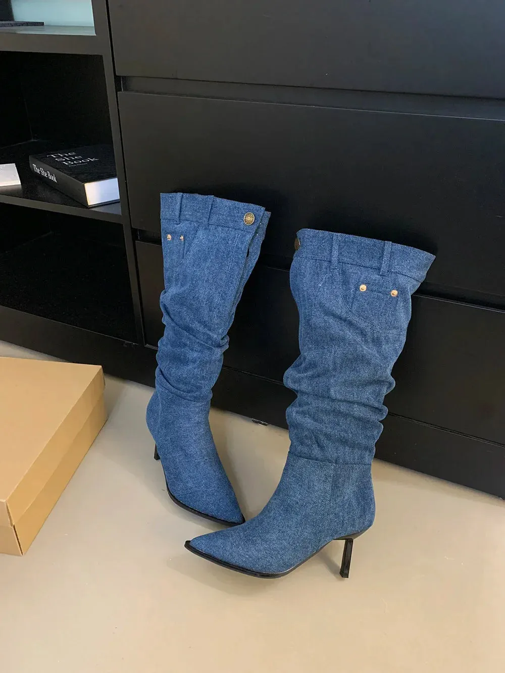binfenxie  -  Pointed Toe Women Knee High Boots Knight Botas Thin High Heels Black Blue Beige 2024 New Arrivals Party Pumps Shoes Woman 35-39