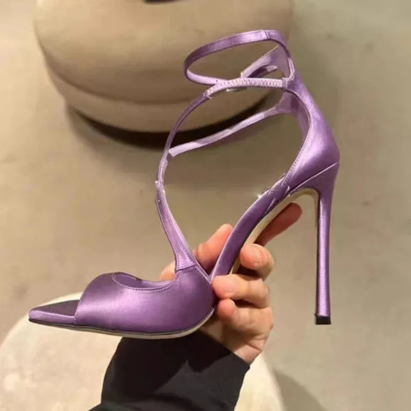 binfenxie  -  Satin Luxury Designer High Heels Women Square Toe Thin High Heel Sandals Female Cross Strap Sexy Party Dress Shoes Pumps Women