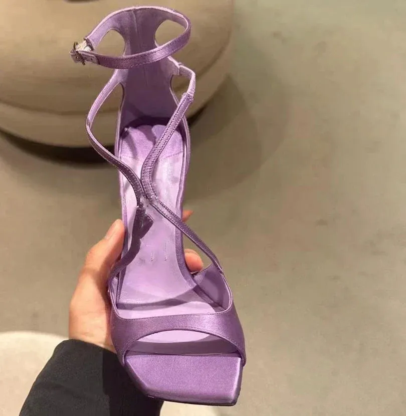 binfenxie  -  Satin Luxury Designer High Heels Women Square Toe Thin High Heel Sandals Female Cross Strap Sexy Party Dress Shoes Pumps Women