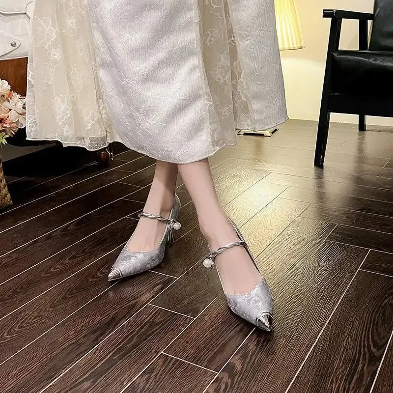 binfenxie  -  Size 31-43 High Heels Stiletto Heel Pointed Toe Pearls Beautiful Dress Shoes Women Party Dress Shoes Small Size