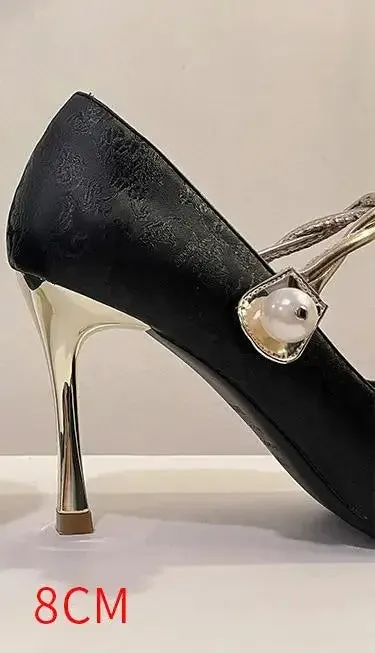 binfenxie  -  Size 31-43 High Heels Stiletto Heel Pointed Toe Pearls Beautiful Dress Shoes Women Party Dress Shoes Small Size
