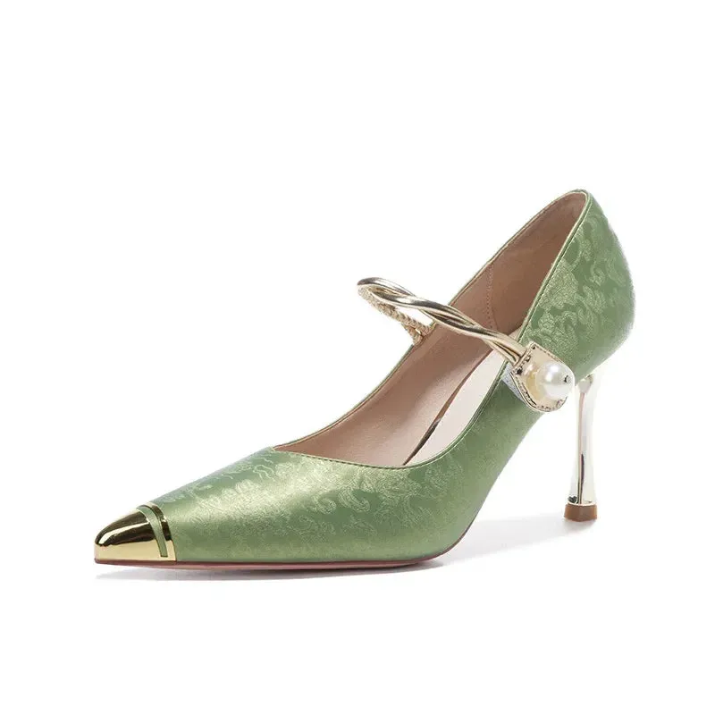 binfenxie  -  Size 31-43 High Heels Stiletto Heel Pointed Toe Pearls Beautiful Dress Shoes Women Party Dress Shoes Small Size