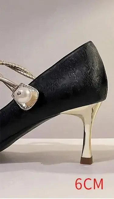 binfenxie  -  Size 31-43 High Heels Stiletto Heel Pointed Toe Pearls Beautiful Dress Shoes Women Party Dress Shoes Small Size