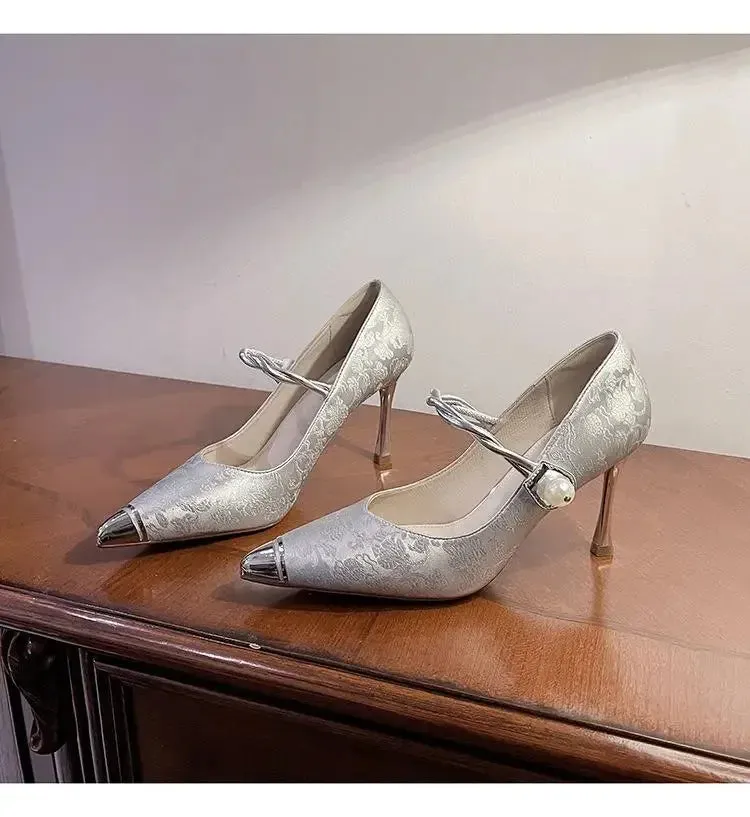 binfenxie  -  Size 31-43 High Heels Stiletto Heel Pointed Toe Pearls Beautiful Dress Shoes Women Party Dress Shoes Small Size