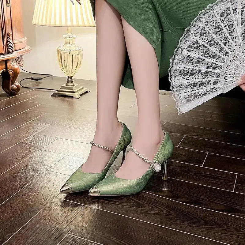 binfenxie  -  Size 31-43 High Heels Stiletto Heel Pointed Toe Pearls Beautiful Dress Shoes Women Party Dress Shoes Small Size