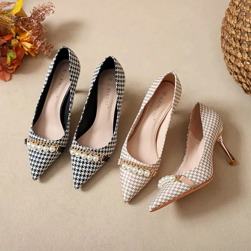 binfenxie  -  Size 31-44 Pearls High Heels Pointed Toe Women Party Dress Shoes
