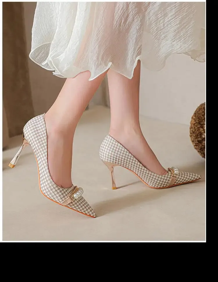 binfenxie  -  Size 31-44 Pearls High Heels Pointed Toe Women Party Dress Shoes