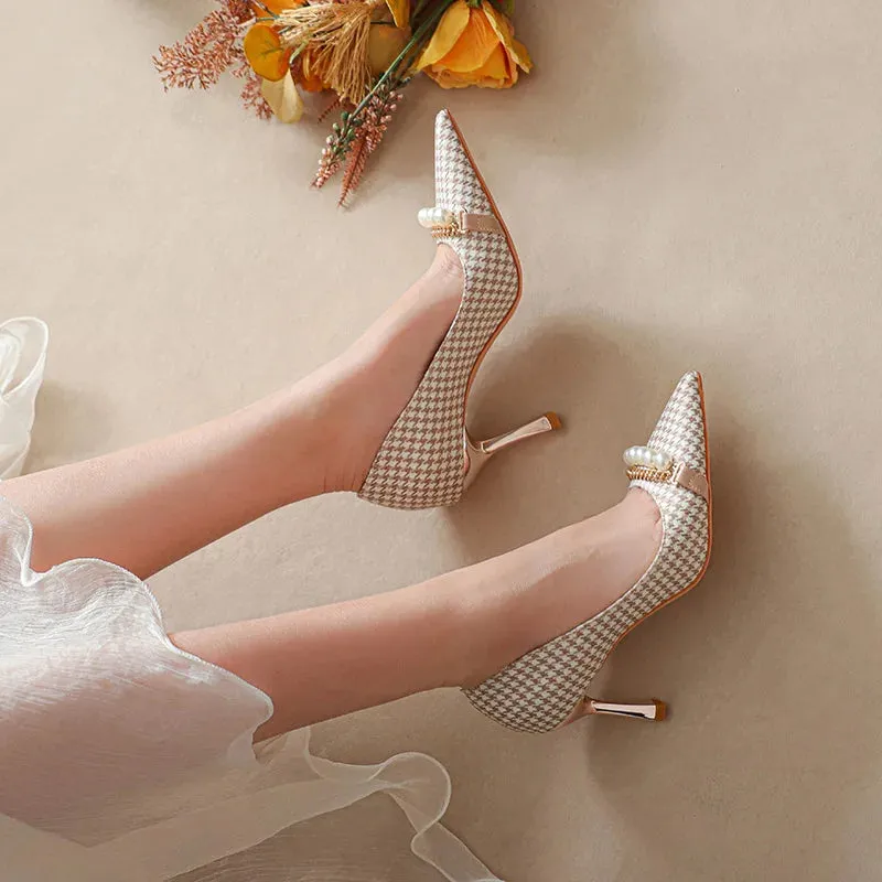 binfenxie  -  Size 31-44 Pearls High Heels Pointed Toe Women Party Dress Shoes