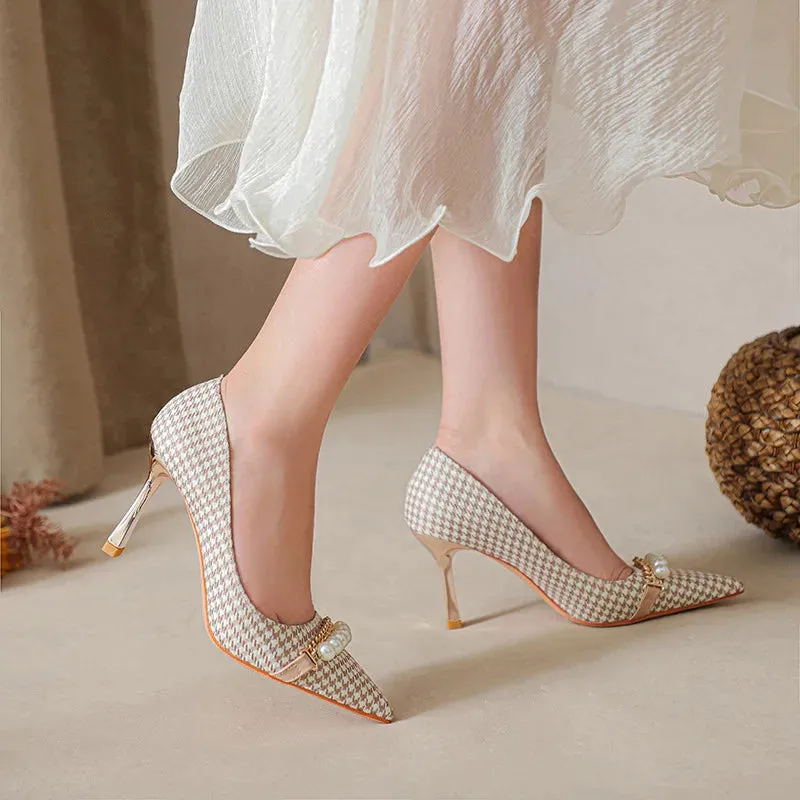 binfenxie  -  Size 31-44 Pearls High Heels Pointed Toe Women Party Dress Shoes