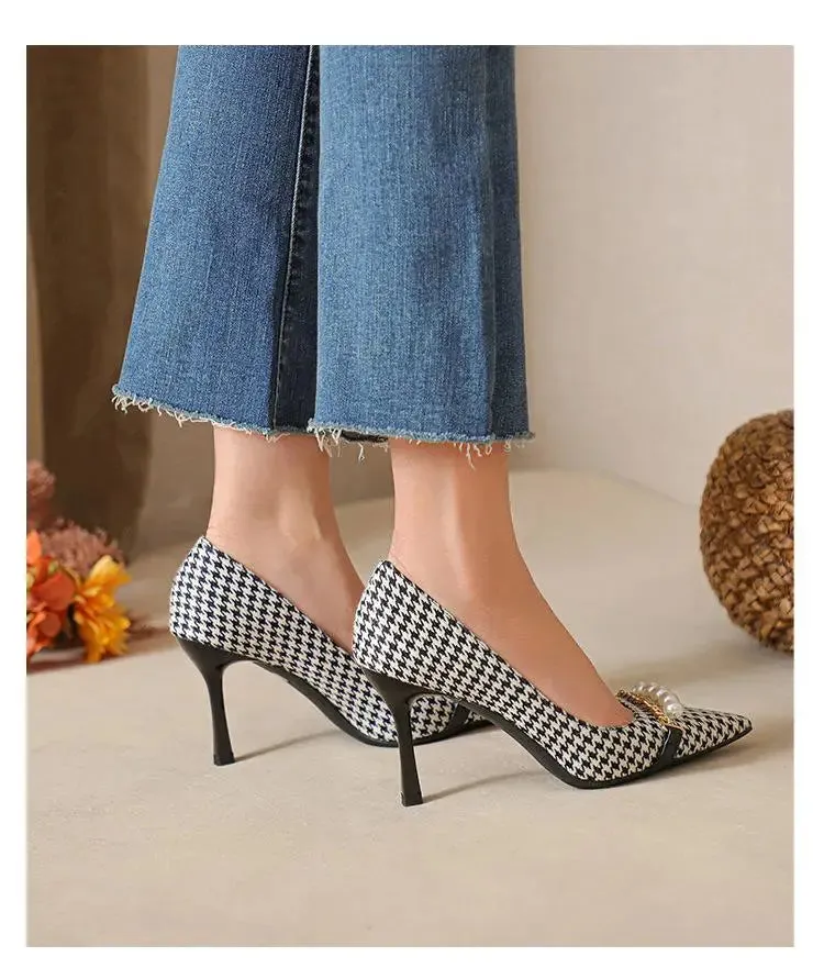 binfenxie  -  Size 31-44 Pearls High Heels Pointed Toe Women Party Dress Shoes
