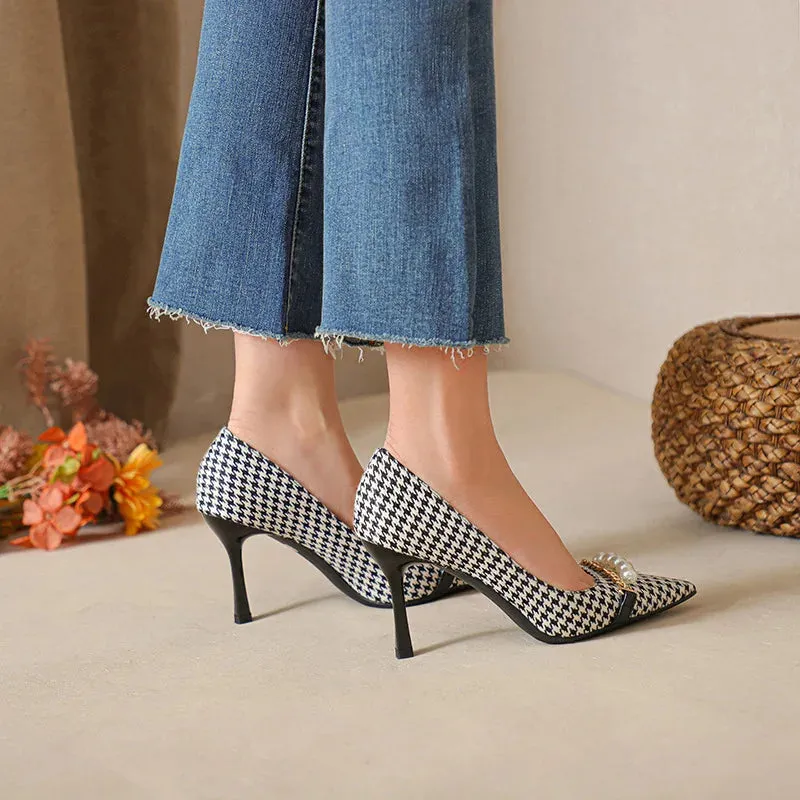 binfenxie  -  Size 31-44 Pearls High Heels Pointed Toe Women Party Dress Shoes