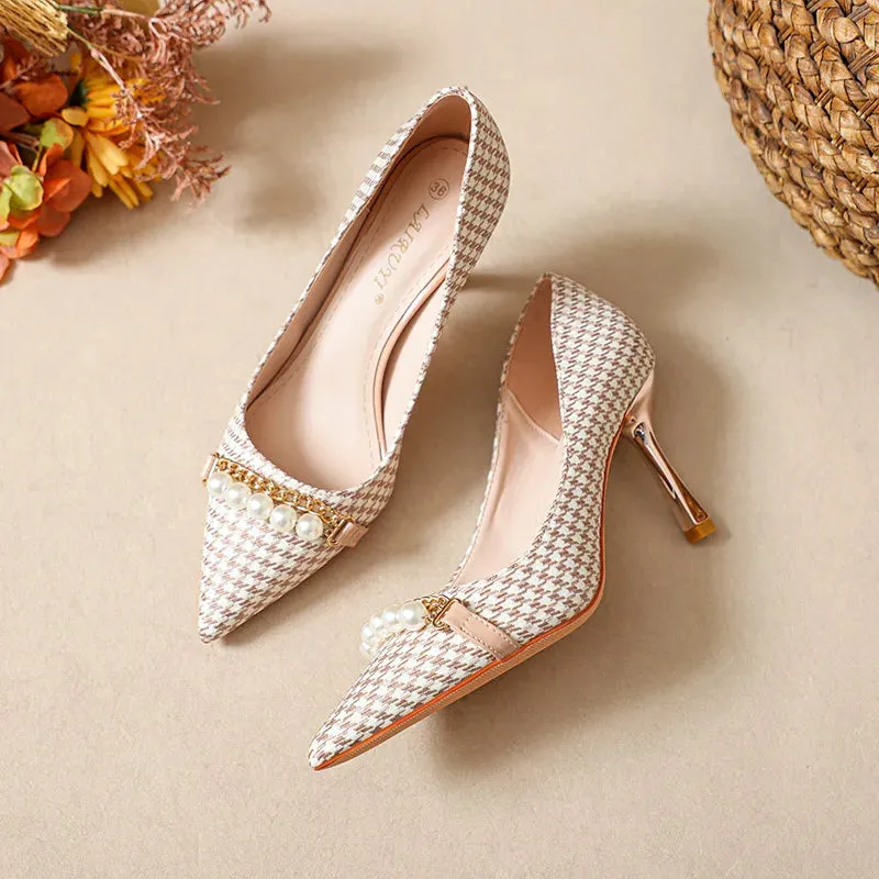 binfenxie  -  Size 31-44 Pearls High Heels Pointed Toe Women Party Dress Shoes