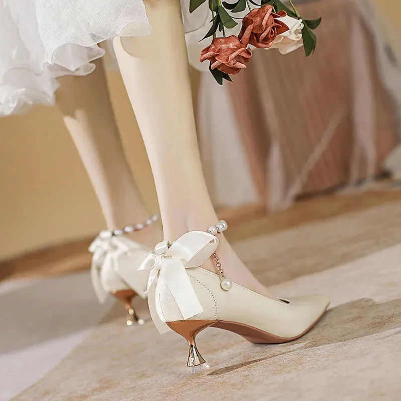 binfenxie  -  Size 34-43 Low Heel Wedding Shoes Women Pointed Toe Party Shoes Point Toe