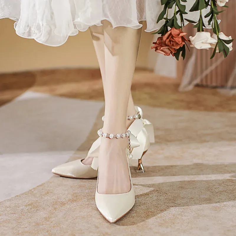 binfenxie  -  Size 34-43 Low Heel Wedding Shoes Women Pointed Toe Party Shoes Point Toe