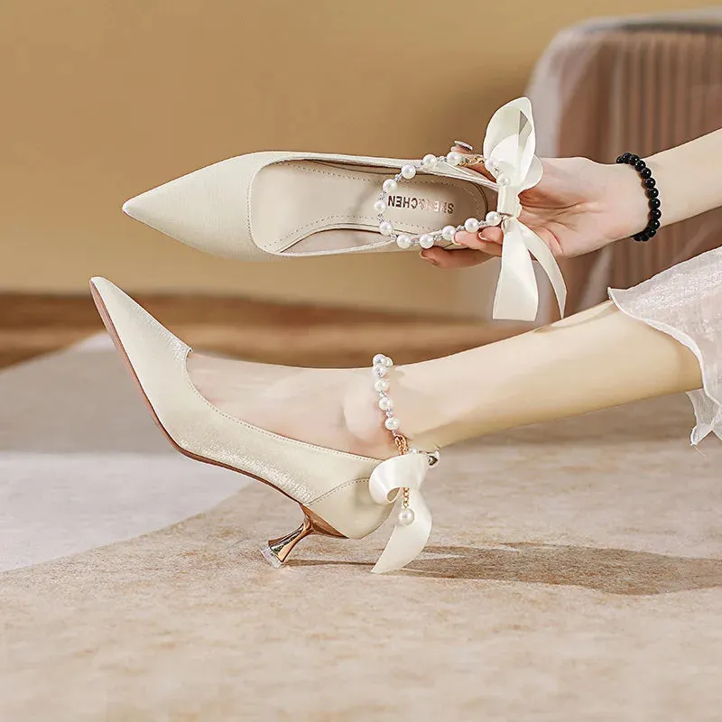 binfenxie  -  Size 34-43 Low Heel Wedding Shoes Women Pointed Toe Party Shoes Point Toe