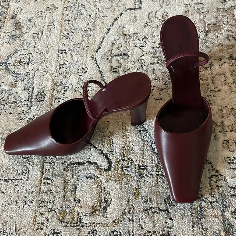 binfenxie  -  Square Toe Slip-On Sandals Ladies Designer Summer Elegant Thick High Heels Black Back Strap Shoes for Women Party Dress Pumps