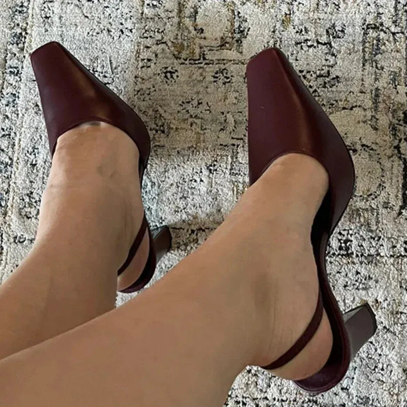 binfenxie  -  Square Toe Slip-On Sandals Ladies Designer Summer Elegant Thick High Heels Black Back Strap Shoes for Women Party Dress Pumps