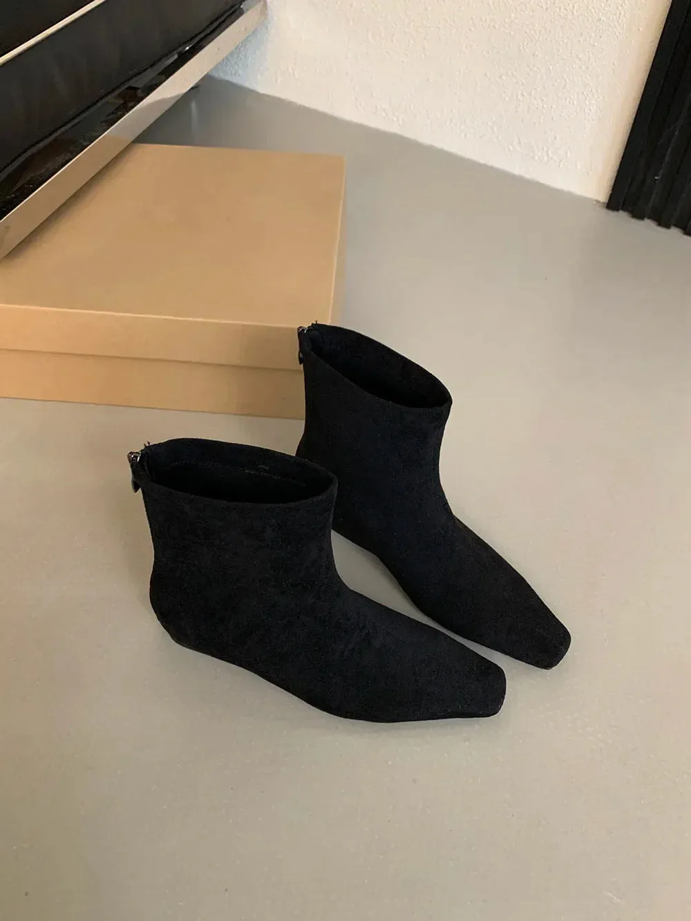 binfenxie  -  Square Toe Women Ankle Boots Shallow Slip On Flat Heeled Black Brown Leopard 2024 New Arrivals Party Pumps Shoes Woman Size 39