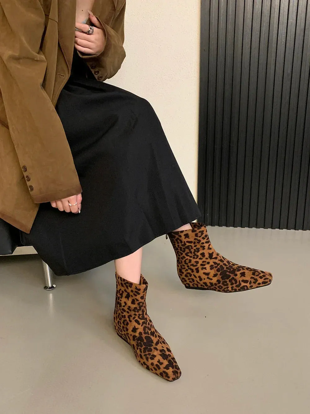 binfenxie  -  Square Toe Women Ankle Boots Shallow Slip On Flat Heeled Black Brown Leopard 2024 New Arrivals Party Pumps Shoes Woman Size 39