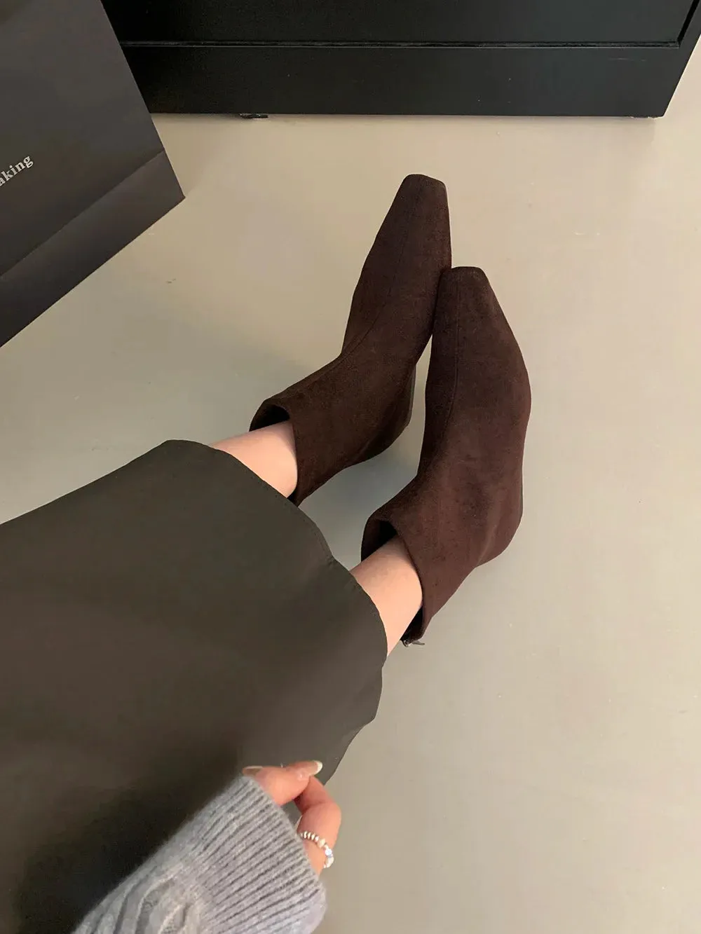 binfenxie  -  Square Toe Women Ankle Boots Shallow Slip On Flat Heeled Black Brown Leopard 2024 New Arrivals Party Pumps Shoes Woman Size 39