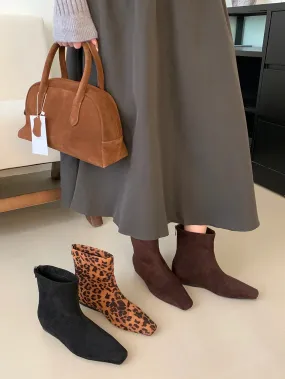 binfenxie  -  Square Toe Women Ankle Boots Shallow Slip On Flat Heeled Black Brown Leopard 2024 New Arrivals Party Pumps Shoes Woman Size 39