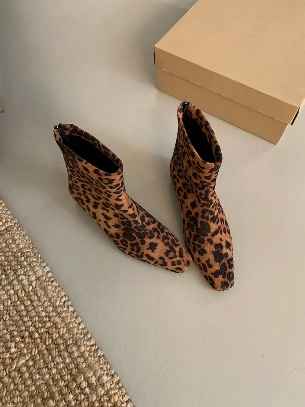 binfenxie  -  Square Toe Women Ankle Boots Shallow Slip On Flat Heeled Black Brown Leopard 2024 New Arrivals Party Pumps Shoes Woman Size 39