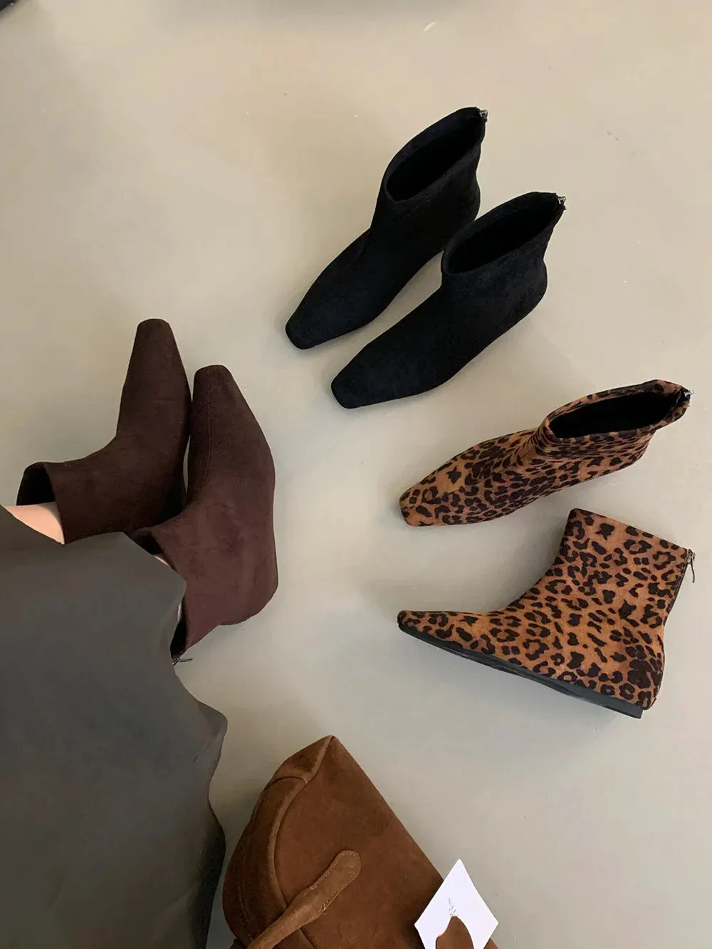 binfenxie  -  Square Toe Women Ankle Boots Shallow Slip On Flat Heeled Black Brown Leopard 2024 New Arrivals Party Pumps Shoes Woman Size 39