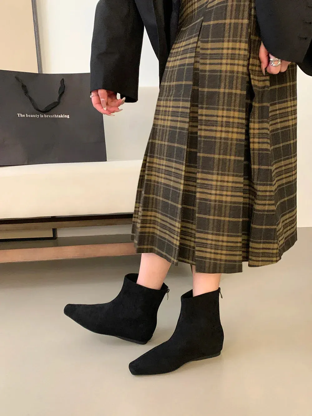 binfenxie  -  Square Toe Women Ankle Boots Shallow Slip On Flat Heeled Black Brown Leopard 2024 New Arrivals Party Pumps Shoes Woman Size 39