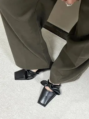 binfenxie  -  Square Toe Women Slippes Summer Outside Mules Shoes Thin Low Heels Black Green White Outside Party Dress Shoes Bow Design Mules
