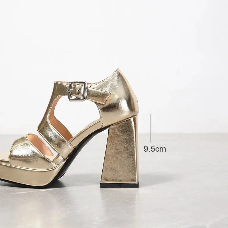 binfenxie  -  Summer Gold Silver Platform Shoes Open Toe Ankle Strap Chunky High Heel Gladiator Sandals Ladies Party Heels Sandálias Femininas