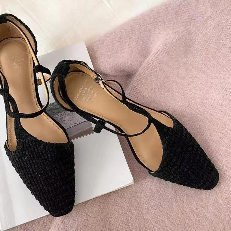 binfenxie  -  Summer Mid Heels Shoes Women Pointed Toe Sexy Sandals 2024 Fashion Elegant Party Dress Shoes Designer Cozy Female Zapatillas