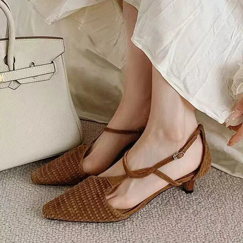 binfenxie  -  Summer Mid Heels Shoes Women Pointed Toe Sexy Sandals 2024 Fashion Elegant Party Dress Shoes Designer Cozy Female Zapatillas
