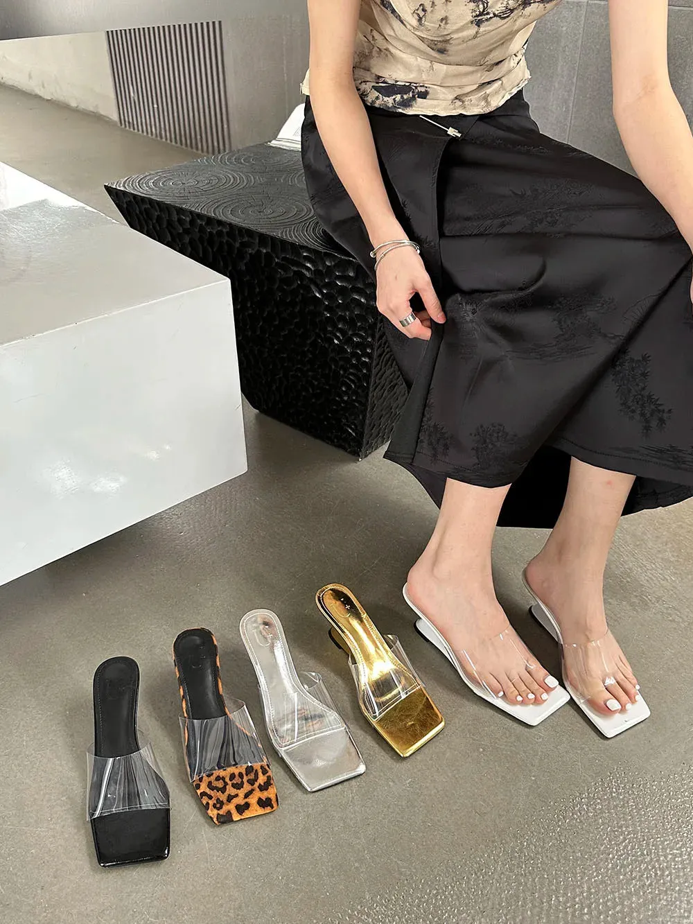 binfenxie  -  Transparent Women Sandals Slides Open Toe Summer Outside Mules Shoes Wedge High Heels Black White Silver Gold Leopard Party Pump