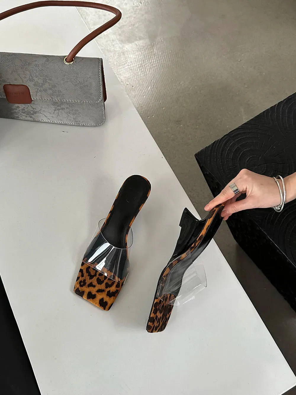 binfenxie  -  Transparent Women Sandals Slides Open Toe Summer Outside Mules Shoes Wedge High Heels Black White Silver Gold Leopard Party Pump