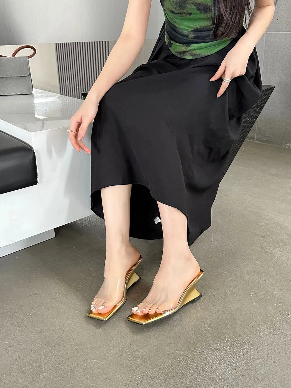 binfenxie  -  Transparent Women Sandals Slides Open Toe Summer Outside Mules Shoes Wedge High Heels Black White Silver Gold Leopard Party Pump