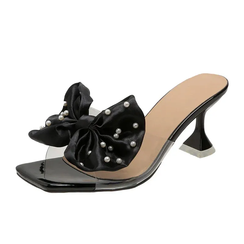 binfenxie  -  Women Pumps Fashion Bow Design Cute Women Slippers Peep Toe High Heels Shoes Party Shopping Shoes Chaussure Femme