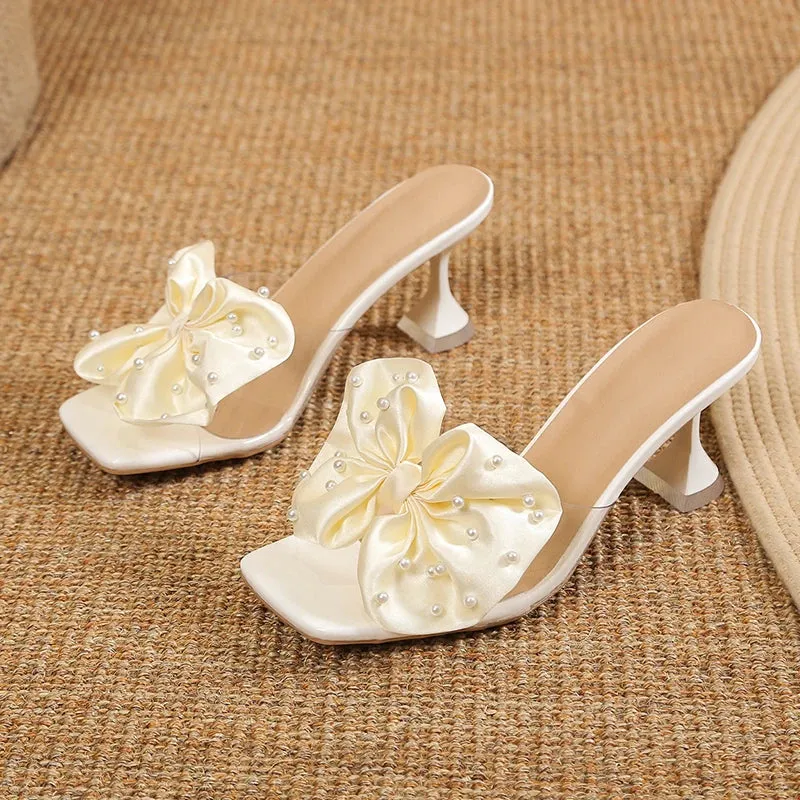 binfenxie  -  Women Pumps Fashion Bow Design Cute Women Slippers Peep Toe High Heels Shoes Party Shopping Shoes Chaussure Femme